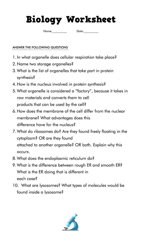 Printable Biology Worksheet