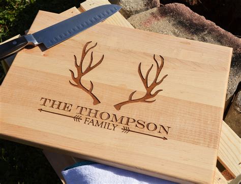 Personalized Engraved Wood Cutting Board With Antler Design