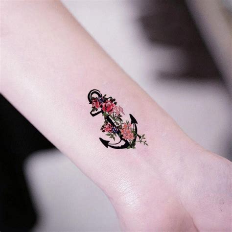 Cute Small Anchor Vintage Flower Wrist Tattoo Ideas For Women