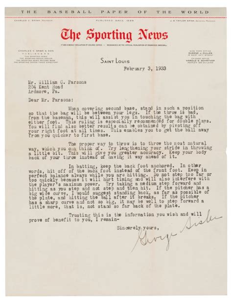 Hall Of Famer Typewritten Letter Collection Christies