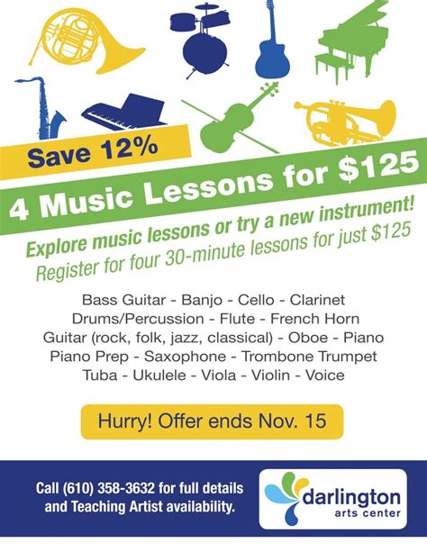 Create your own music lesson flyers. Sale! 4 music lessons for $125 - Darlington Arts Center