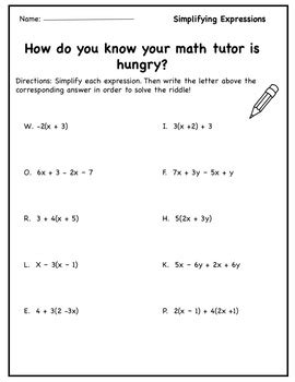 In most cases the expressions have parentheses. Simplifying Expressions Worksheet {Simplifying Algabraic ...