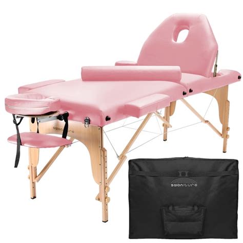 saloniture professional portable massage table with backrest pink