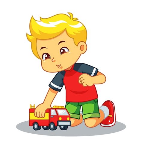 Niño Jugando Con Su Camión De Juguete Vector Premium