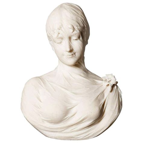 Hand Carved Antique Italian White Marble Bust Of A Young Lady By Cesare