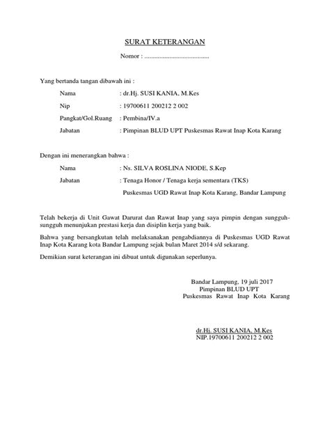 Contoh surat lamaran kerja yang baik dan benar. Contoh Surat Keterangan Pengalaman Kerja Di Puskesmas ...