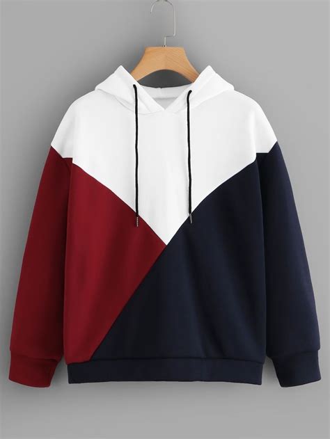 color block drawstring hoodie shein sheinside hoodie fashion stylish hoodies sweatshirt outfit