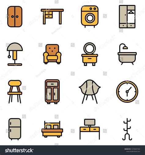 Furniture Icons Pack Isolated Furniture Symbols Image Vectorielle De