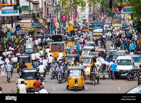 Busy Street In Madurai India Stock Photo Alamy