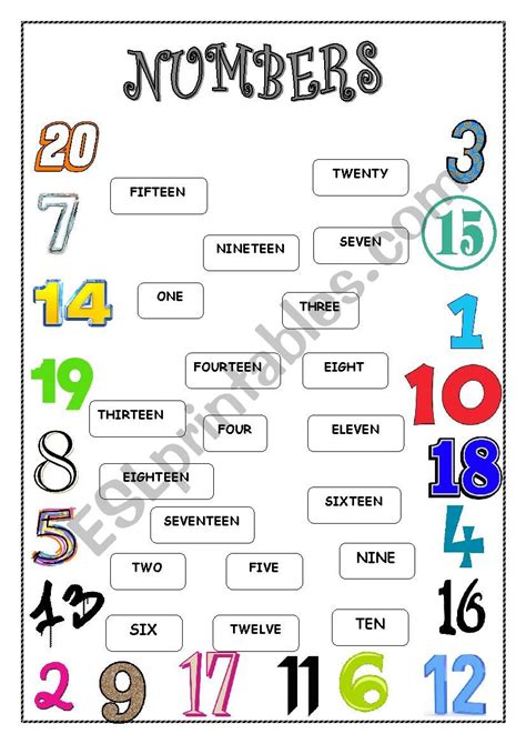 Numbers 1-20 Matching Worksheets
