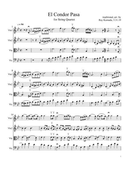 El Condor Pasa For String Quartet Sheet Music Pdf Download