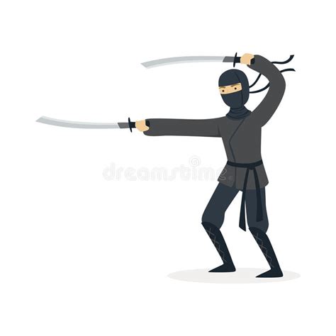 Ninja Assassin Character In A Full Black Costume Fighting With Katana