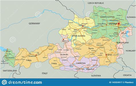 Austria Highly Detailed Editable Political Map With Labeling Stock