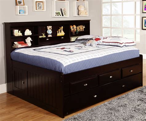 Espresso Full Size Bookcase Captains Day Bed With Trundle Day Beds