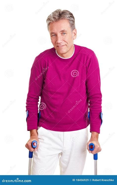 Senior Man Using Crutches Stock Image Image Of Retirement 18456929