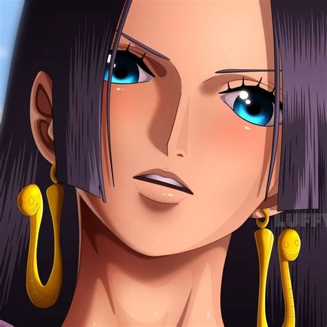 An Anime Character With Blue Eyes And Long Black Hair Wearing Large Gold Hoop Earrings