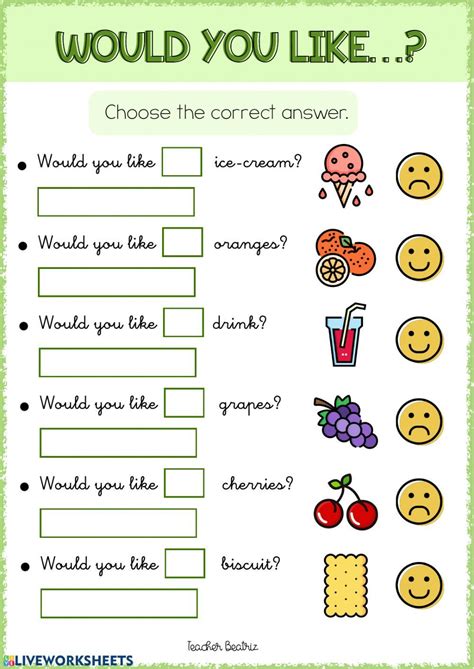 Would You Like Interactive Worksheet English Lessons For Kids