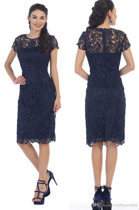 Navy Blue Knee Length Sheath Short Lace Mother Of The Bride Dresses