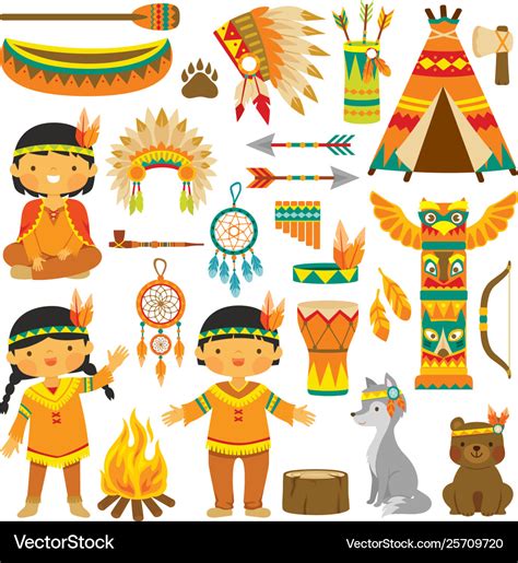 Native American Kids Clip Art Set Royalty Free Vector Image