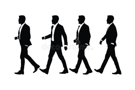 Businessmen Walking In Different Position Silhouette Set Vector Office