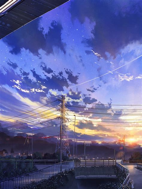 Download 1536x2048 Anime Landscape Scenery Clouds Stars
