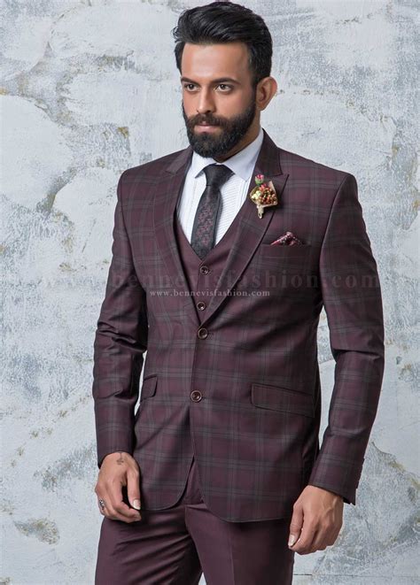 Maroon Checkered Mens suit | Bennevis Fashion