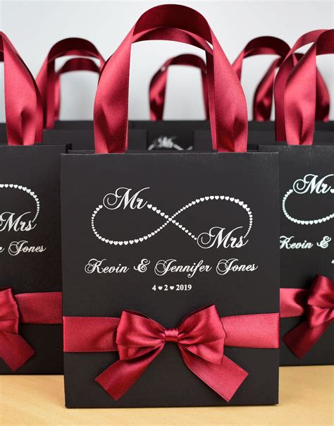 20 Wedding Welcome Bags With Burgundy Satin Ribbon Handles Etsy