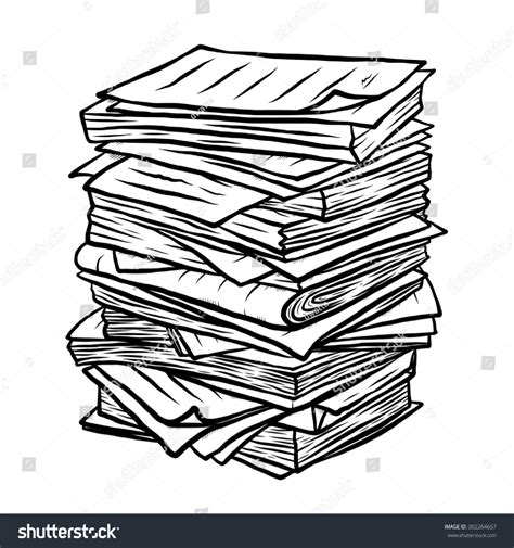Pile Used Papers Cartoon Vector Illustration Education Objects Stock