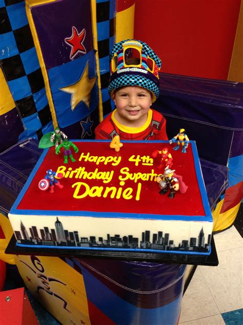 Birthday Boy With His Cake Happy 4th Birthday Superhero Birthday