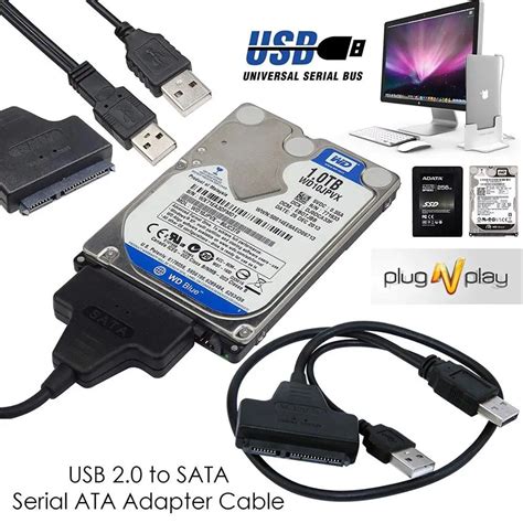 External Hard Drive Converter USB To Pin SATA Adapter Cable With Extra USB Power Cable