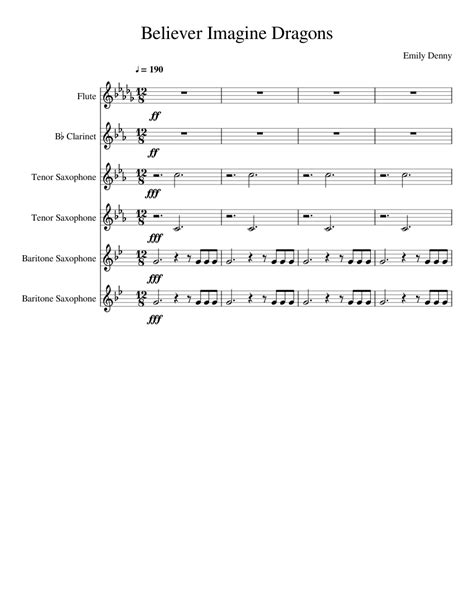 Believer By Imagine Dragons Sheet Music For Flute Clarinet In B Flat