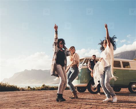 Friends Dancing And Having Fun On Road Trip Stock Photo 141458