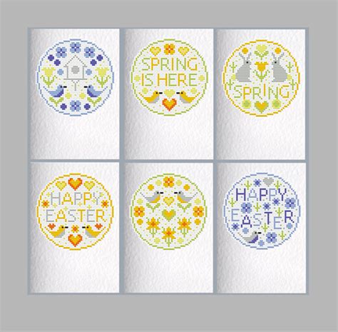 Cross Stitch Kit 6 Cards Spring Easter Birds Riverdrift Needlework