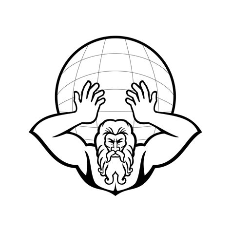 Atlas Holding Up World Front View Mascot Black And White 1916950 Vector