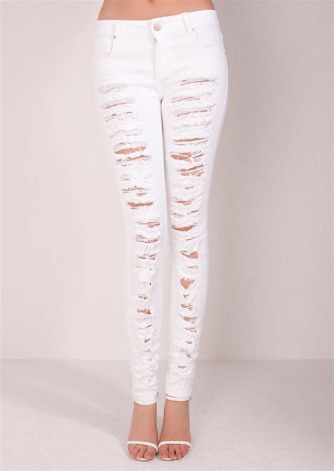 Mid Rise Multi Ripped Skinny Denim Jeans White