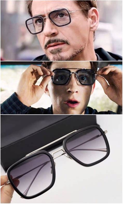 tony stark iron man glasses left to spider man far from home edith glasses men sunglasses
