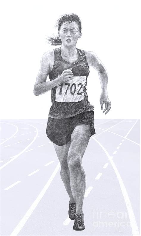 Female Runner In Athletic Competition Drawing By Evelyn Sichrovsky