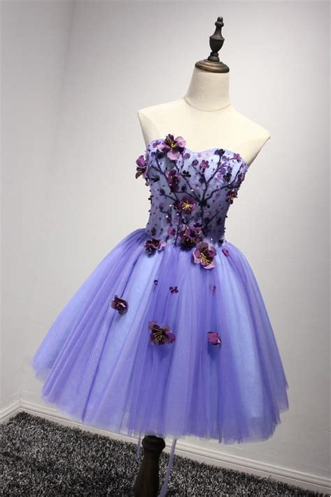 Lavender Short Floral Prom Dress For 2018 Graduation Girls