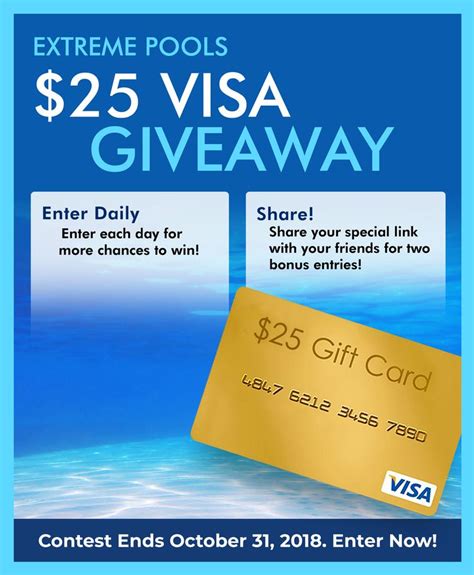 You can get the best discount of up to 50% off. Win a $25 Visa Gift Card from Extreme Pools! | Visa gift ...
