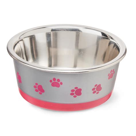 Vibrant Life Paw Print Stainless Steel Pet Bowl Perfect For Dogs And