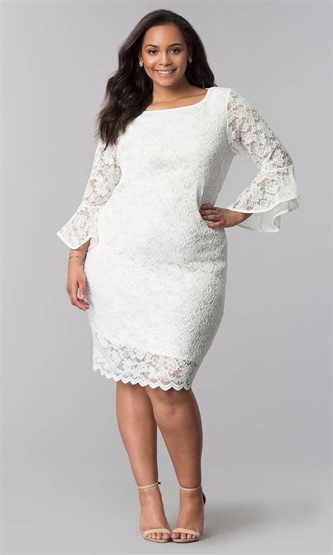 Plus Size Short White Lace Bell Sleeve Party Dress In 2020 Party