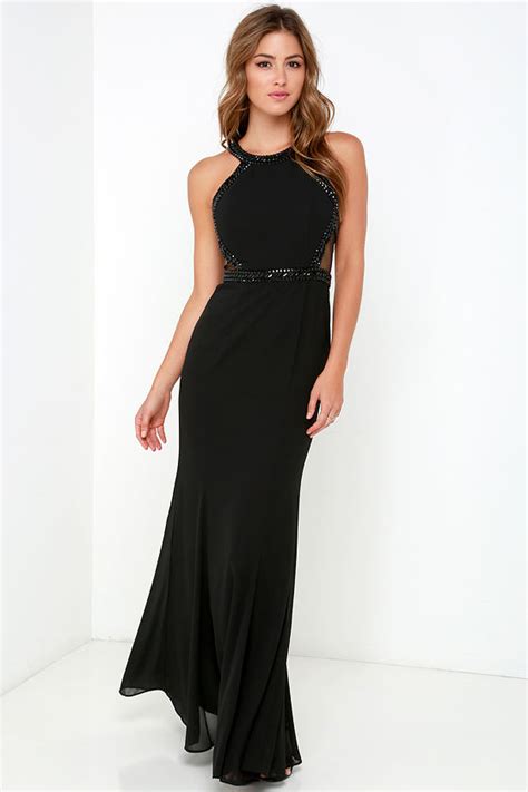 Stunning Black Dress Rhinestone Dress Maxi Dress Mesh Dress