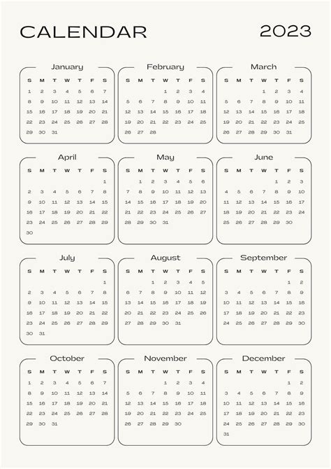 Neutral Black Minimalist 2023 Calendar Templates By Canva Artofit