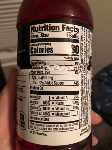 Vitamin Water Nutrition Facts Label