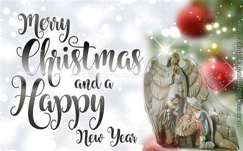 Christmas And A Happy New Year Greeting Card With An Angel On Top Of A Tree