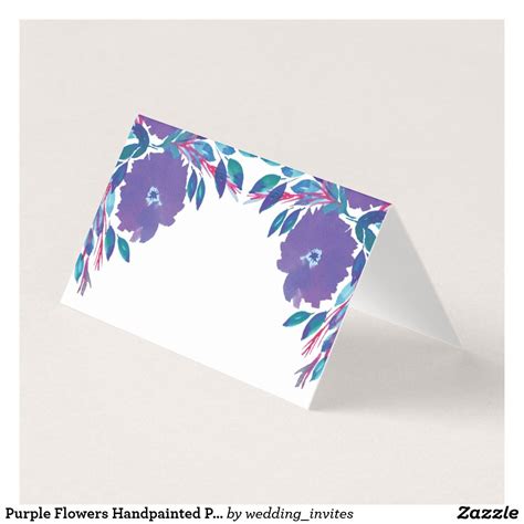 Purple Flowers Handpainted Place Card Hand Painted