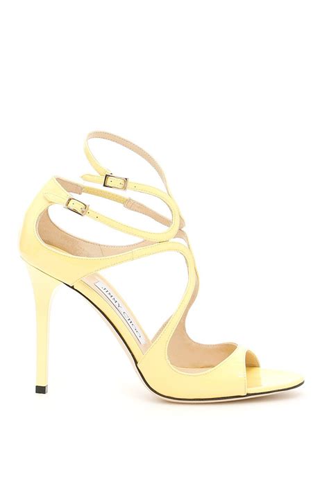 jimmy choo lang patent leather sandals in yellow lyst