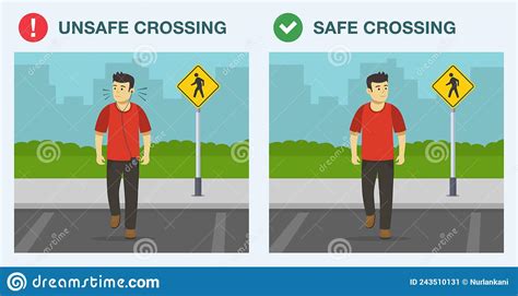 Pedestrian Safety Rules And Tips Safe And Unsafe Street Crossing