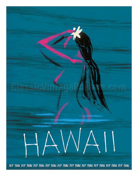 Art Prints Posters Hawaii Nude Hawaiian Girl Bathing Fly Teal