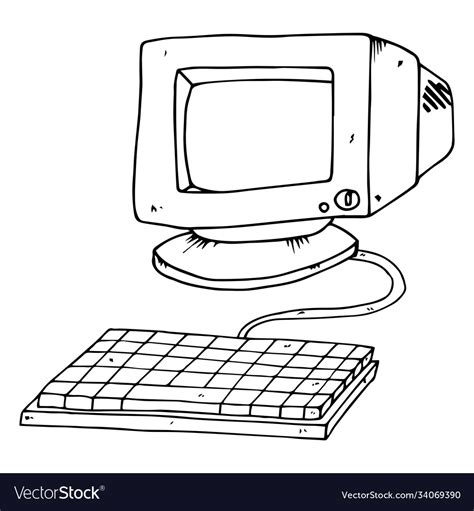 Old Computer Monitor Crt Hand Drawn Royalty Free Vector